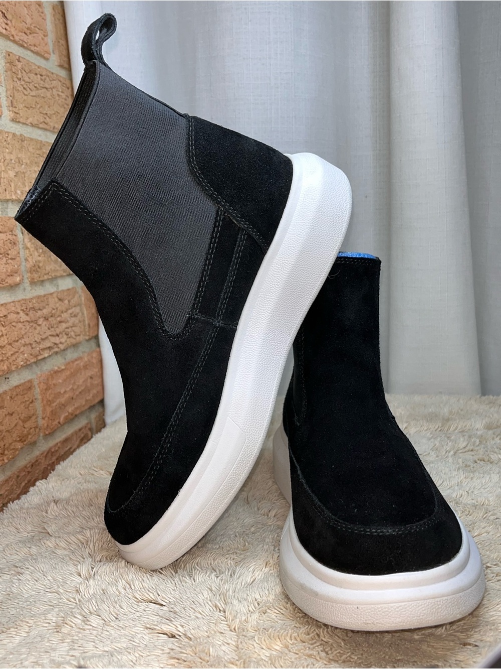 Nurture Rebalance Black Suede Leather Platform Ankle Boots Size 8 Chelsea